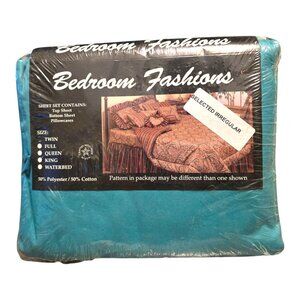 Vtg Bedroom Fashions Twin Teal Sheet Set Irregular 50% Cotton 50% Poly Made USA